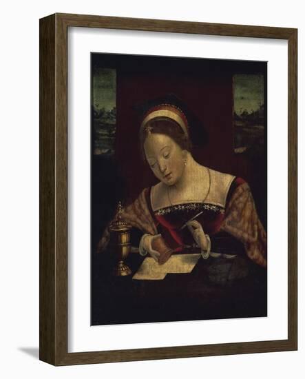 Woman Writing, Painting by the Master of the Female Half-Figure, First Half of 16th Century-null-Framed Giclee Print