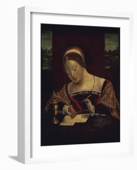 Woman Writing, Painting by the Master of the Female Half-Figure, First Half of 16th Century-null-Framed Giclee Print