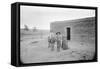 Women and Child Outside Ranch House-null-Framed Stretched Canvas