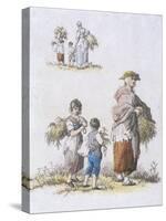 Women and Children Gleaning, Provincial Characters, 1802-William Henry Pyne-Stretched Canvas