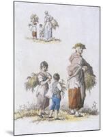 Women and Children Gleaning, Provincial Characters, 1802-William Henry Pyne-Mounted Giclee Print
