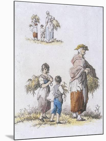 Women and Children Gleaning, Provincial Characters, 1802-William Henry Pyne-Mounted Giclee Print