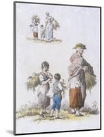 Women and Children Gleaning, Provincial Characters, 1802-William Henry Pyne-Mounted Giclee Print