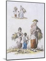 Women and Children Gleaning, Provincial Characters, 1802-William Henry Pyne-Mounted Giclee Print