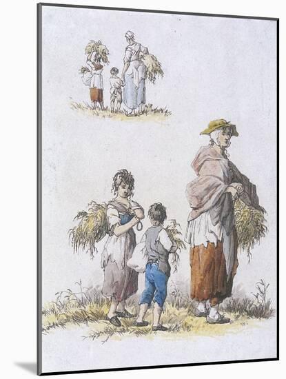 Women and Children Gleaning, Provincial Characters, 1802-William Henry Pyne-Mounted Giclee Print