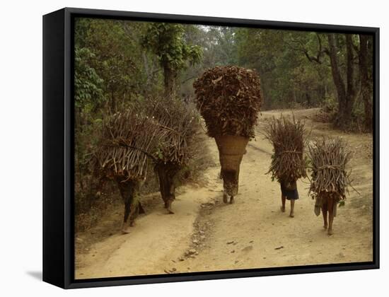 Women and Children Walking on a Country Road, North of Kathmandu, Nepal-Liba Taylor-Framed Stretched Canvas