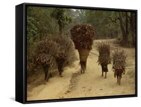 Women and Children Walking on a Country Road, North of Kathmandu, Nepal-Liba Taylor-Framed Stretched Canvas