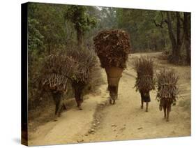 Women and Children Walking on a Country Road, North of Kathmandu, Nepal-Liba Taylor-Stretched Canvas