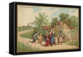 Women and Children Walking-null-Framed Stretched Canvas