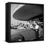 Women and Girls, in Convertible at Drive In, Greet Female Car Hop, Who Just Brought Their Drinks-Nina Leen-Framed Stretched Canvas