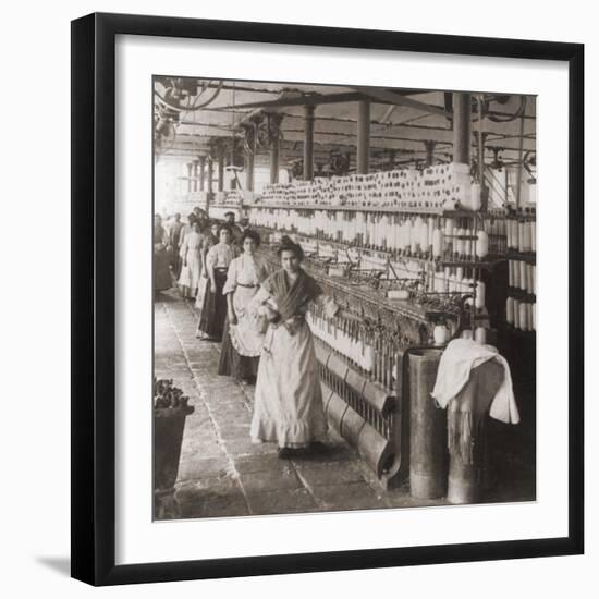 Women and Girls Working in the Spooling Room of a Cotton Mill in Malaga, Spain. 1898-null-Framed Photo