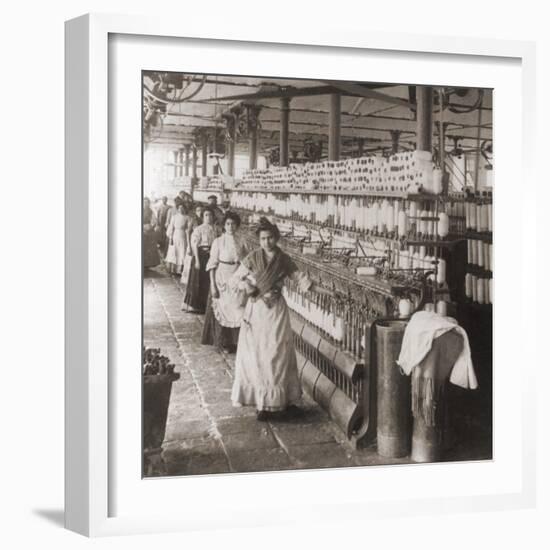 Women and Girls Working in the Spooling Room of a Cotton Mill in Malaga, Spain. 1898-null-Framed Photo