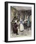 Women and Men Taking Tea in a Living Room, 18Th Century. Coloured Engraving from the 19Th Century.-null-Framed Giclee Print