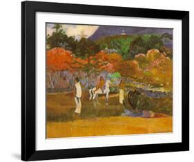 Women And White Horse-Paul Gauguin-Framed Art Print