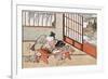 Women at a Table with a View of the Landscape, Japanese Wood-Cut Print-Lantern Press-Framed Art Print