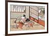 Women at a Table with a View of the Landscape, Japanese Wood-Cut Print-Lantern Press-Framed Premium Giclee Print