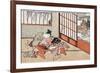 Women at a Table with a View of the Landscape, Japanese Wood-Cut Print-Lantern Press-Framed Premium Giclee Print