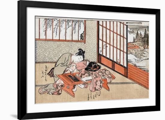 Women at a Table with a View of the Landscape, Japanese Wood-Cut Print-Lantern Press-Framed Premium Giclee Print