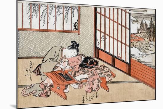 Women at a Table with a View of the Landscape, Japanese Wood-Cut Print-Lantern Press-Mounted Premium Giclee Print