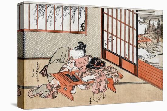 Women at a Table with a View of the Landscape, Japanese Wood-Cut Print-Lantern Press-Stretched Canvas