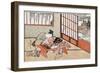 Women at a Table with a View of the Landscape, Japanese Wood-Cut Print-Lantern Press-Framed Art Print