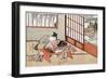 Women at a Table with a View of the Landscape, Japanese Wood-Cut Print-Lantern Press-Framed Art Print