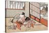 Women at a Table with a View of the Landscape, Japanese Wood-Cut Print-Lantern Press-Stretched Canvas