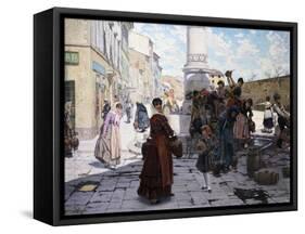 Women at Fountain-Adolfo Belimbau-Framed Stretched Canvas