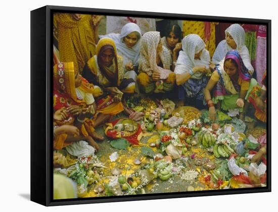 Women at the Lakshmi Puja Festival Celebrating Lakshmi, the Hindu Goddess of Wealth and Beauty-John Henry Claude Wilson-Framed Stretched Canvas