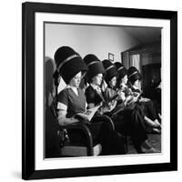 Women Aviation Workers under Hair Dryers in Beauty Salon, North American Aviation's Woodworth Plant-Charles E^ Steinheimer-Framed Photographic Print