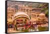 Women Bathing in Cistern, Jaipur, Rajasthan, India, Asia-Laura Grier-Framed Stretched Canvas