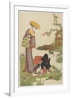 Women by an Iris Pond, 1785-Torii Kiyonaga-Framed Giclee Print