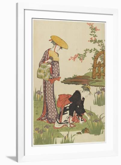 Women by an Iris Pond, 1785-Torii Kiyonaga-Framed Giclee Print