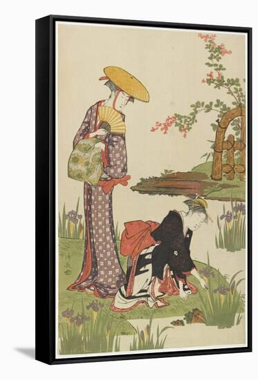 Women by an Iris Pond, 1785-Torii Kiyonaga-Framed Stretched Canvas