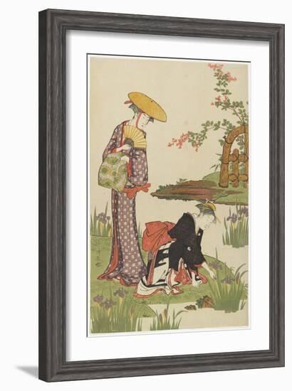 Women by an Iris Pond, 1785-Torii Kiyonaga-Framed Giclee Print