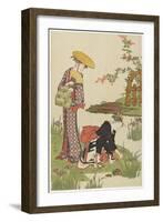 Women by an Iris Pond, 1785-Torii Kiyonaga-Framed Giclee Print