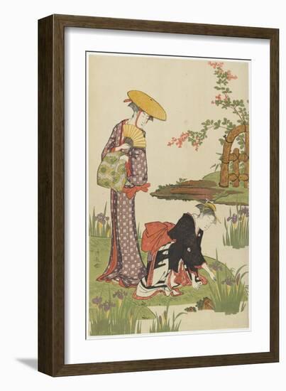 Women by an Iris Pond, 1785-Torii Kiyonaga-Framed Giclee Print