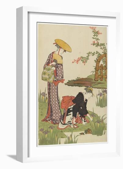 Women by an Iris Pond, 1785-Torii Kiyonaga-Framed Giclee Print