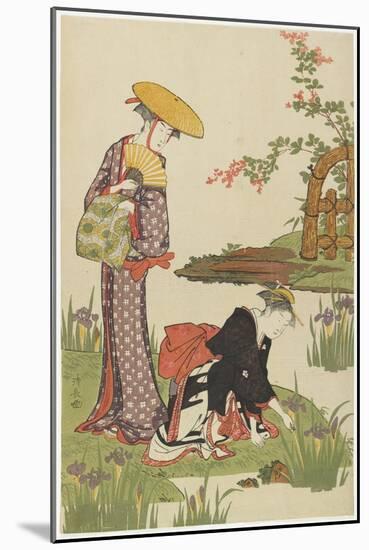 Women by an Iris Pond, 1785-Torii Kiyonaga-Mounted Giclee Print