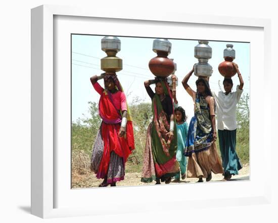 Women Carry Water at Lat Village-null-Framed Photographic Print