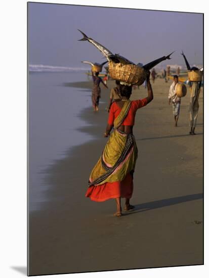 Women Carrying Fish Catch to the Market of Fishing Village, Puri, Orissa State, India-Jeremy Bright-Mounted Photographic Print