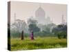 Women Carrying Water Pots, Taj Mahal, Agra, India-Peter Adams-Stretched Canvas