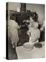 Women Cooking Spaghetti and Frying Chicken on an Old Stove for the Grape Festival-null-Stretched Canvas