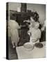 Women Cooking Spaghetti and Frying Chicken on an Old Stove for the Grape Festival-null-Stretched Canvas