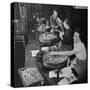 Women Counting and Bagging New Five Cent Coins-William C^ Shrout-Stretched Canvas