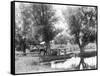 Women Crossing Bridge-null-Framed Stretched Canvas