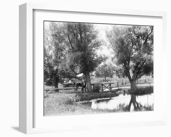 Women Crossing Bridge-null-Framed Premium Photographic Print