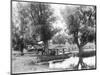 Women Crossing Bridge-null-Mounted Photographic Print