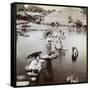 Women Crossing the Lake on Stepping Stones, Suizen-Ji Garden, Kumamoto, Japan, 1904-Underwood & Underwood-Framed Stretched Canvas