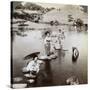 Women Crossing the Lake on Stepping Stones, Suizen-Ji Garden, Kumamoto, Japan, 1904-Underwood & Underwood-Stretched Canvas